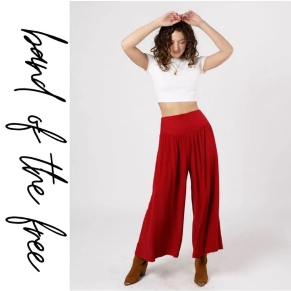 NEW Band of The Free Cabin Cozy Boho Reis Red Wide Leg crop Pants size med NWT